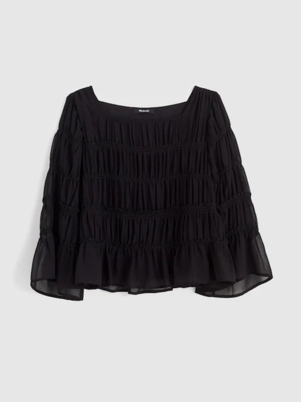 NWT Madewell Black Square Neck Tiered Top Size Medium Blouse